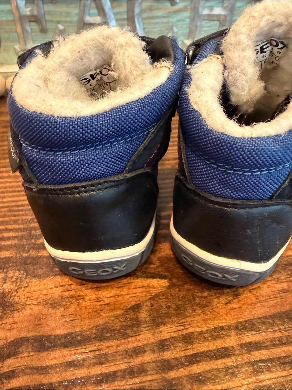 Geox Omar waterproof ankle boots navy red toddler 5 1/2 double strap wool lined - Picture 6 of 7